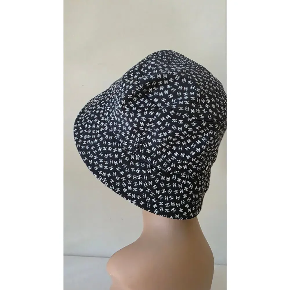 Chanel Black white Interlocking CC Nylon Bucket Hat S sz